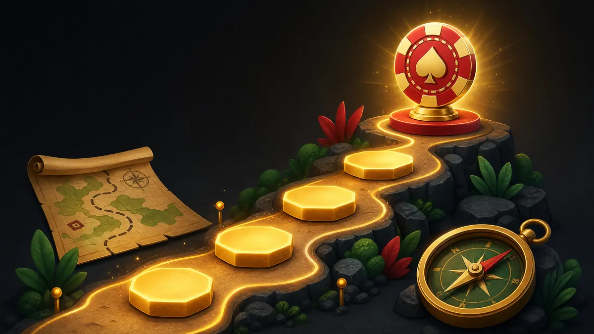 Ilustrasi jalur empat langkah menuju piala chip kasino