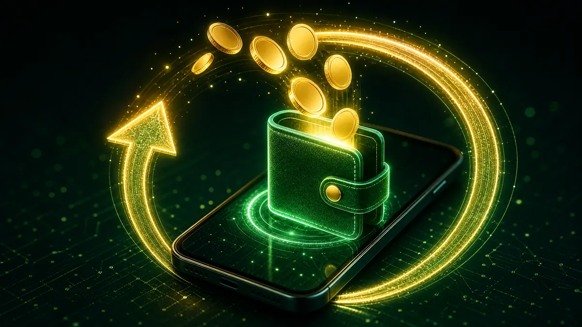 Ilustrasi koin emas kembali ke dompet digital